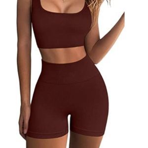 Workout Sets for Women 2 Piece Seamless Ribbed Crop Tank & High Waist Shorts